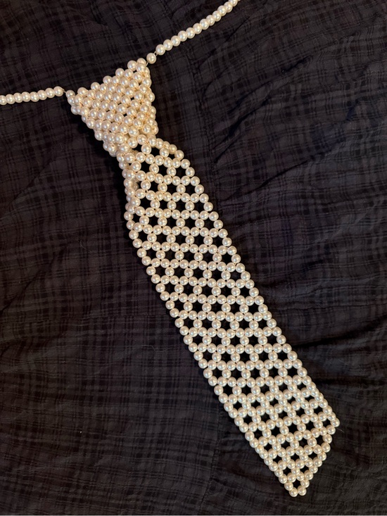 Jewelry - Pearl Beaded Tie Necklace - Cream Pearl Statement